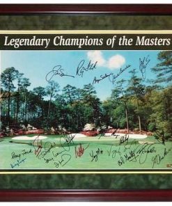 B003YGW2M6 Masters Champions (20 Signatures) Autographed Augusta National Print Deluxe Framed â€“ Nicklaus, Palmer - Autographed Golf Pin Flags