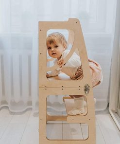 B08W8R814F ECO Natural lacquer - Table and Chair - Kitchen stool for toddlers