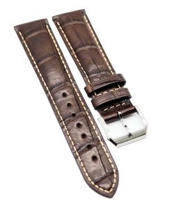 B08W8R5BD6 21mm Brown Alligator Leather Flax Yellow Stitching Watch Strap