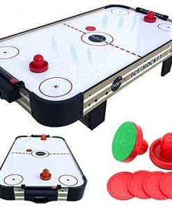 B08TQMMQHL haxTON Air Hockey Table Accessories Sets with 4 Size Pucks and 2 Plastic Lightweight Goalies Replacement Accessories for Air Hockey Game Tables (Mini air Hockey Table)