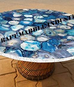 B08SH3K1FQ 48" Inch Blue Agate Round Dinning Table, Agate Dinning Table, Stone Coffee Table, Agate Table Top, Agate Coffee Table, Agate Side Table Home Decor