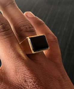 B08TWZX12F Onyx Signet Ring For Men Husband Gift Ring Handmade Unisex Ring Black onyx Men Yellow Gold Plated onyx Ring Onyx Signet Ring 925 silver Ring