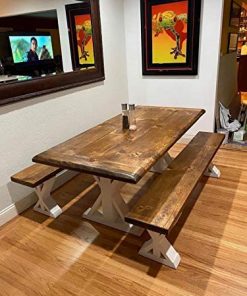 B08V9H6GVF Golden oak two tone farm house trestle dinning set