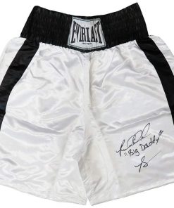 B08SKY271S Riddick Bowe Signed Everlast White Boxing Trunks w/Big Daddy - Schwartz Authentic