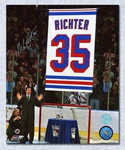 B08WX2ZMCL Authentic Autographed Mike Richter New York Rangers Banner Retirement Night 8x10 Photo
