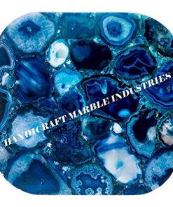 B08TBRLMZT 30" Inch Agate Square Table, Natural Agate Table, Square Coffee Table, Blue Agate Table, Square Agate Stone Table