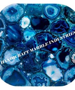 B08TTQ96KS 48" Inch Agate Square Dining Table, Natural Agate Table, Square Coffee Table, Blue Agate Table, Square Agate Stone Dining Table
