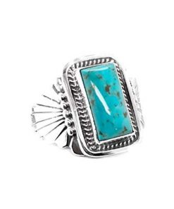 B08W3QXCR9 Genuine Sleeping Beauty Turquoise Ring, Size 10.5, Sterling Silver, Authentic Navajo Native American USA Handmade, Artist Signed, Nickel Free, Southwest Jewelry
