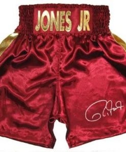 B007SY0PPG Roy Jones Jr Signed Burgundy Trunks"JONES JR" on waste - Autographed Boxing Robes and Trunks