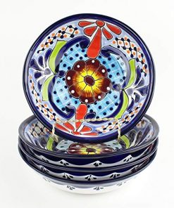 B08VNKJPLJ Mexican Pottery Bowls, Talavera Bowls Set, Mexican Plates and Bowls, Mexican Soup Bowls, Mexican Dinnerware - Set of 4 Bowls
