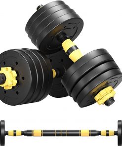 B08RRR8G2F LYBOHO Adjustable Dumbbell Set,Male and Female Fitness Free Weight Dumbbell Set with Connecting Rod can be Used as a Barbell for Home Fitness and Exercise Training (from US. Yellow, 40KG / 88lbs)