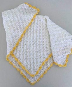 B08W9GRFHL Baby Blanket Yellow White Crochet Handmade