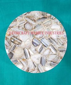 B08VGFCSG6 15" Inch Round (Customize Sizes) Natural Grey White Brown Agate Coffee Table with Metal Base, Agate Table, Stone Coffee Table, Agate Table Top, Agate Round Coffee Table