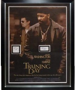 B08WS61M8G Training Day Full-Size Movie Poster Deluxe Framed with Denzel Washington And Ethan Hawke Autographs - JSA