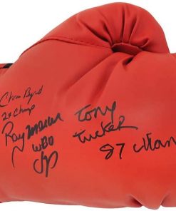 B08TQ26BPS Michael Moorer, Tony Tucker, Chris Byrd & Ray Mercer Multi Signed Everlast Red Boxing Glove w/Champ Insc