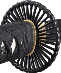 B0031LVET6 Handmade Sword - Japanese Samurai Katana Swords, Functional, Hand Forged, 1045 Carbon Steel, Clay Tempered, Damascus, Full Tang, Sharp, Empire Wheel Tsuba, Black Wooden Scabbard, Sword Certificate