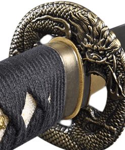 B0031MZT28 Handmade Sword - Samurai Wakizashi Sword, Practical, Hand Forged, 1045 Carbon Steel, Clay Tempered, Damascus, Full Tang, Sharp, Dragon Tsuba, Black Wooden Scabbard, Sword Certificate