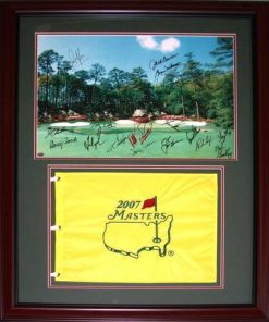 B0036PUIG2 Masters Champions (20 Signatures) Autographed Augusta National Print Deluxe Framed with Masters Flag