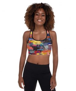 B08W5CX9LL LEYUR Sports Bras for Women, Yoga Workout Running Gym Activewear Padded Wide Strap Colorful Splattered Design Original Handmade Artwork Portofino Italy by Len Yurovsky