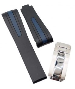 B08RYY46D5 20mm, 22mm Curved End Black/Blue Rubber Watch Strap For Rolex