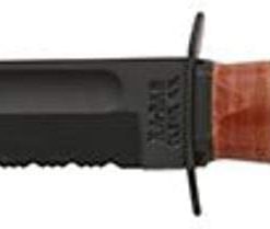 B003MRJIEW KA-BAR 1252CP, Short, 5" Serrated Edge, Brown Leather Sheath, USMC (Clam Pack)