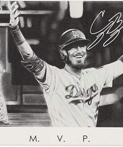 B08SKKXTW3 Cody Bellinger Los Angeles Dodgers Autographed 20" x 40" MVP Stretched Canvas by Hobrecht Sports Art - #1 of a Limited Edition of 10 - Autographed MLB Art