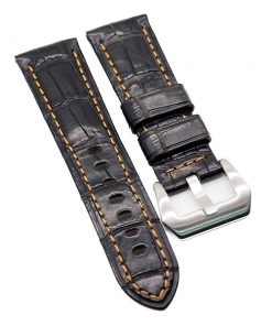 B08WRLQ29X 24mm Black Alligator Leather Orange Stitching Watch Strap For Panerai