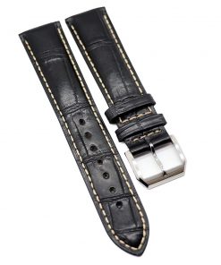 B08W9K38XB 21mm Black Alligator Leather Flax Yellow Stitching Watch Strap