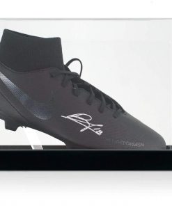 B08WXBC4P4 Bruno Fernandes Signed Black Soccer Cleat. In Display Case | Autographed Memorabilia