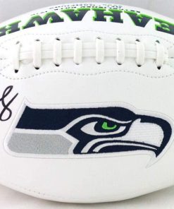 B08RPBP3K9 DK Metcalf Autographed Seattle Seahawks Logo Football - Beckett W Auth Black