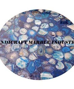 B08SHNNXSB 21" Inch Blue Agate Round Coffee Table, Agate Table, Stone Coffee Table, Agate Table Top, Agate Coffee Table, Agate Side Table Home Decor