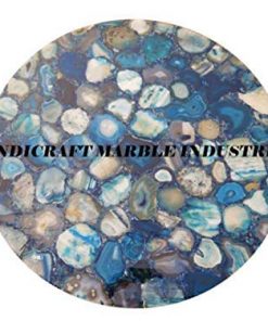 B08SJ67VGJ 30" Inch Blue Agate Round Coffee Table, Agate Table, Stone Coffee Table, Agate Table Top, Agate Coffee Table, Agate Side Table Home Decor