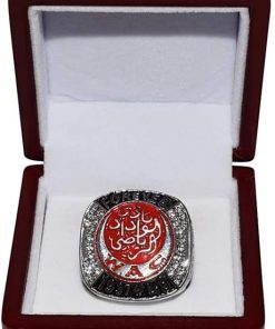 B08WCQ4GJ9 Wydad Casablanca Athletic Club 2005 (Founded 1937) 20X Morrocan League Champions FOREVER WAC Football Collectible High-Quality Replica Silver Championship Ring with Cherrywood Display Box