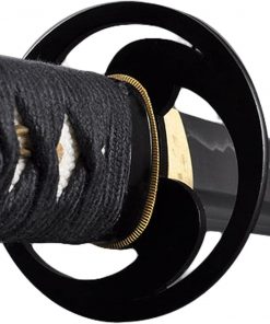 B001NOQ93O Handmade Sword - Japanese Samurai Katana Swords, Practical, Hand Forged, 1045 Carbon Steel, Heat Tempered, Full Tang, Sharp, Tomoe Crest Tsuba, Bendable Blade, Black Wooden Scabbard, Certificate