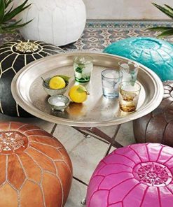 B08T7TKVTD STUFFED Black Moroccan poufs leather luxury ottomans HANDMADE footstools colored - 20" Diameter, 12" Height - Leather Pouf Best offer, Ottomans,Footstool, handmade Ready to magic your living room