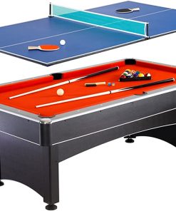 B0066NROUY Hathaway Maverick 7-foot Pool and Table Tennis Multi Game with Red Felt and Blue Table Tennis Surface. Includes Cues, Paddles and Balls