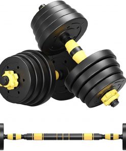 B08RRTTV6Z LYBOHO Adjustable Fitness Dumbbells Set, Free Weights Dumbbells with Connecting Rod Used As Barbell for Adults Home Work Out Whole Body Strength Training (from US. Yellow, 30KG / 66lbs)