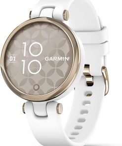 B08RMFR497 Garmin Lily, Small GPS Smartwatch with Touchscreen and Patterned Lens, Light Gold and White