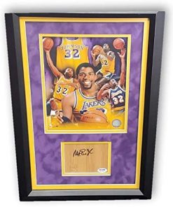 B08SLMDL2Y Magic Johnson Signed 8x10 Photo Framed with a piece of a Hardwood Floor PSA