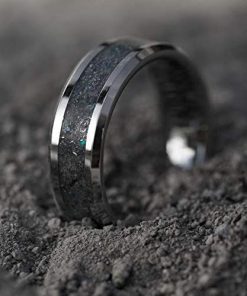 B08SJR844M Meteorite Ring with Opal Moonstone Diamonds, Tungsten Wedding Band Engagement Ring 8mm 6mm for Men Women Comfort Fit Beveled Edge Polished Finish Custom Laser Engraving