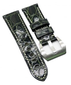 B08RYXMFPK 22mm Waxed Fern Green Alligator Leather White Stitching Watch Strap For Panerai