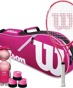B08TPPPWC1 Wilson Serena Pro Lite Tennis Racquet, (4 1/4" Grip) - Bundled with a Advantage II Tennis Bag (Pink/White), 1 Can of Pink Tennis Balls (3 Balls), and 3 Pink Overgrips