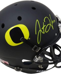B08VH1TVW4 Justin Herbert Signed Oregon Ducks Black Schutt Full Size Helmet - Beckett