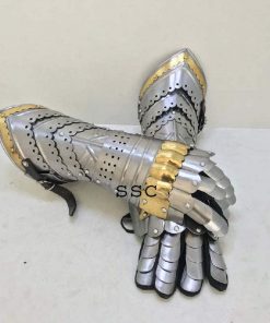 B08TQRP65N Medieval Templar Steel Functional Gauntlets for Combat, Reenactment, Brass Gauntlets