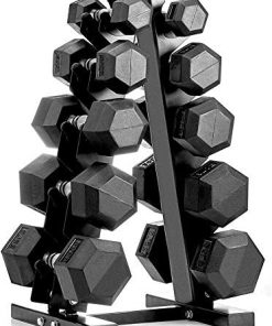 B08VDLRS1K papababe Dumbbell Set with A-Frame Dumbbell Rack Rubber Encased Hex Dumbbell Free Weights Dumbbells Set Home Weight Set (A Pair of 5 10 15 20 25 LB Dumbbell with Dumbbell Rack)