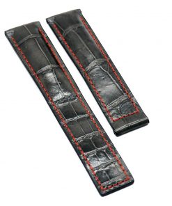 B08WRLHWQS 20mm Iron Gray Alligator Leather Red Stitching Watch Strap For Tag Heuer