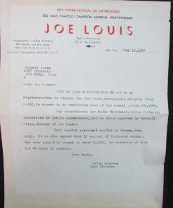 B08S79FXB4 Vintage 1947 Joe Louis Letterhead Promoting Fight in Havana, Cuba 157073