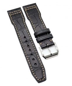 B08W56Y7XD 21mm Pilot Style Black Alligator Leather Watch Strap For IWC, Semi Square Tail