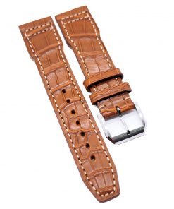 B08W56QR6N 21mm Pilot Style Orange Alligator Leather Watch Strap For IWC, Semi Square Tail
