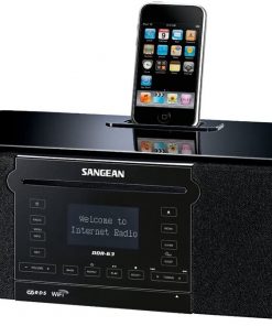 B0033WSDYC Sangean DDR-63 All-in-One Table Top with WiFi Internet, FM-RDS/Aux In/ CD/USB/iPod Cradle in Acoustically Designed Wooden Cabinet WITH FREE BLUETOOTH MUSIC RECEIVER Black